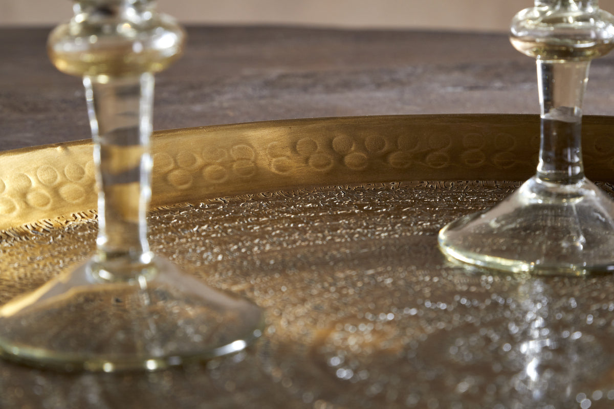 Dhanya Round Tray - Antique Brass-SERVEWARE-Nkuku