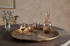 Dhanya Round Tray - Antique Brass-SERVEWARE-Nkuku