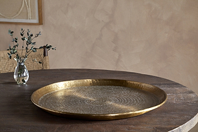 Dhanya Round Tray - Antique Brass-SERVEWARE-Nkuku