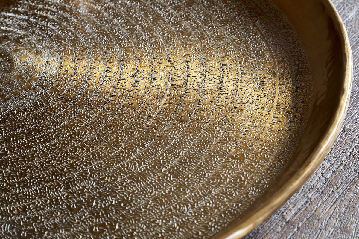 Dhanya Round Tray - Antique Brass-SERVEWARE-Nkuku
