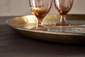 Dhanya Round Tray - Antique Brass-SERVEWARE-Nkuku