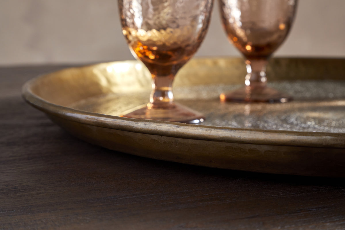 Dhanya Round Tray - Antique Brass-SERVEWARE-Nkuku
