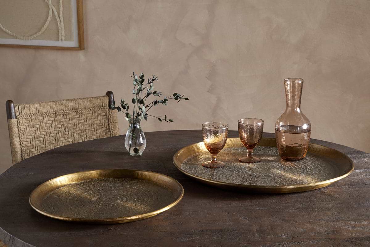 Dhanya Round Tray - Antique Brass-SERVEWARE-Nkuku
