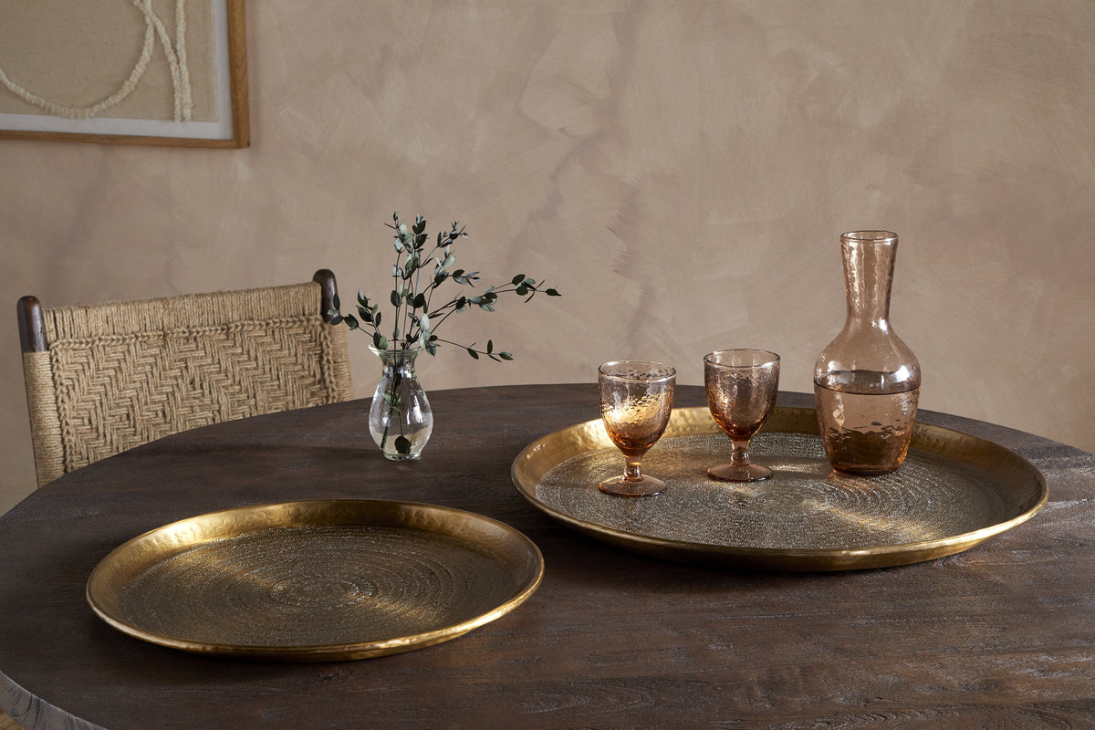 Dhanya Round Tray - Antique Brass-SERVEWARE-Nkuku