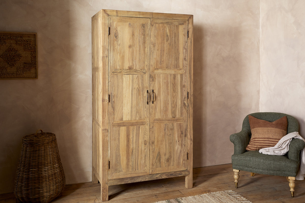 Iya Reclaimed Wood Wardrobe - Natural-BEDROOM FURNITURE-Nkuku