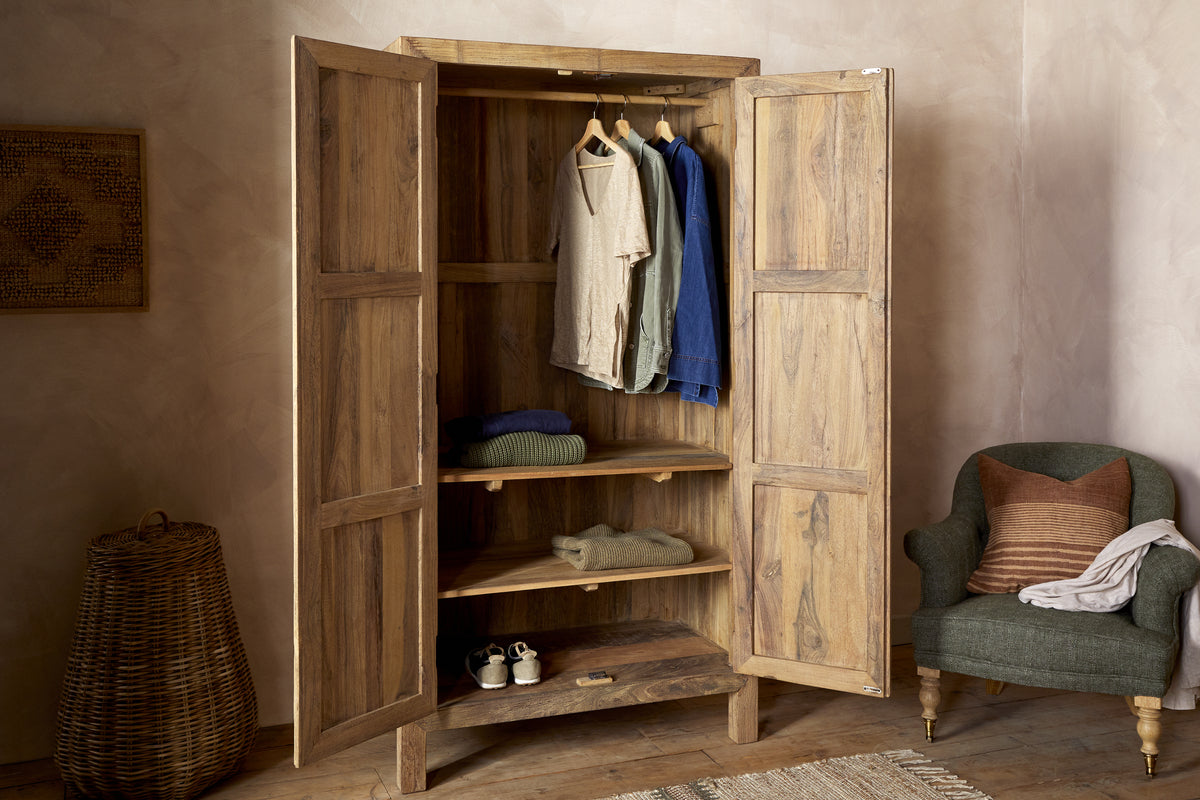 Iya Reclaimed Wood Wardrobe - Natural-BEDROOM FURNITURE-Nkuku