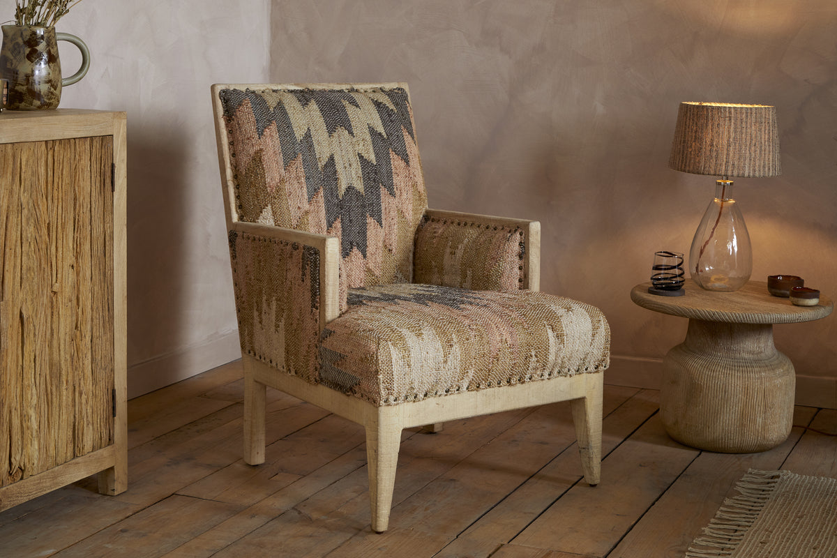Chhavi Kilim Upholstered Armchair - Multi-SEATING-Nkuku