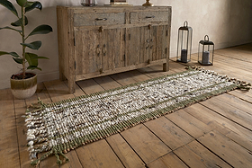 Kanta Jute & Textural Tweed Runner - Olive Green - 66 x 200cm-RUGS-Nkuku