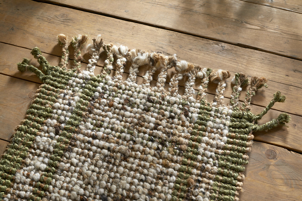 Kanta Jute & Textural Tweed Runner - Olive Green - 66 x 200cm-RUGS-Nkuku