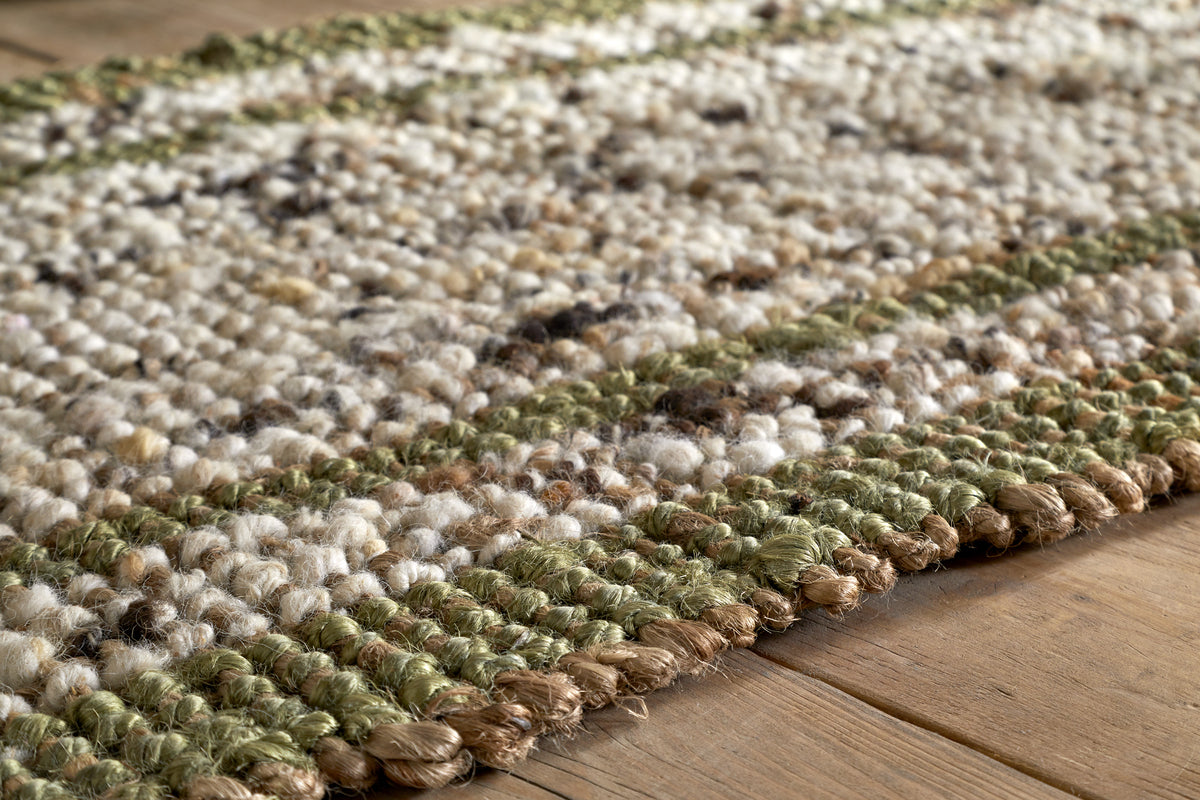 Kanta Jute & Textural Tweed Runner - Olive Green - 66 x 200cm-RUGS-Nkuku