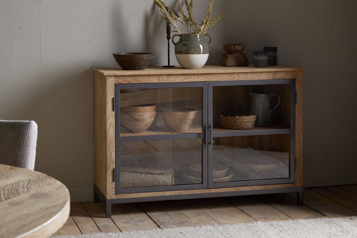 Nirvi Mango Wood & Iron Sideboard - Black-STORAGE FURNITURE-Nkuku