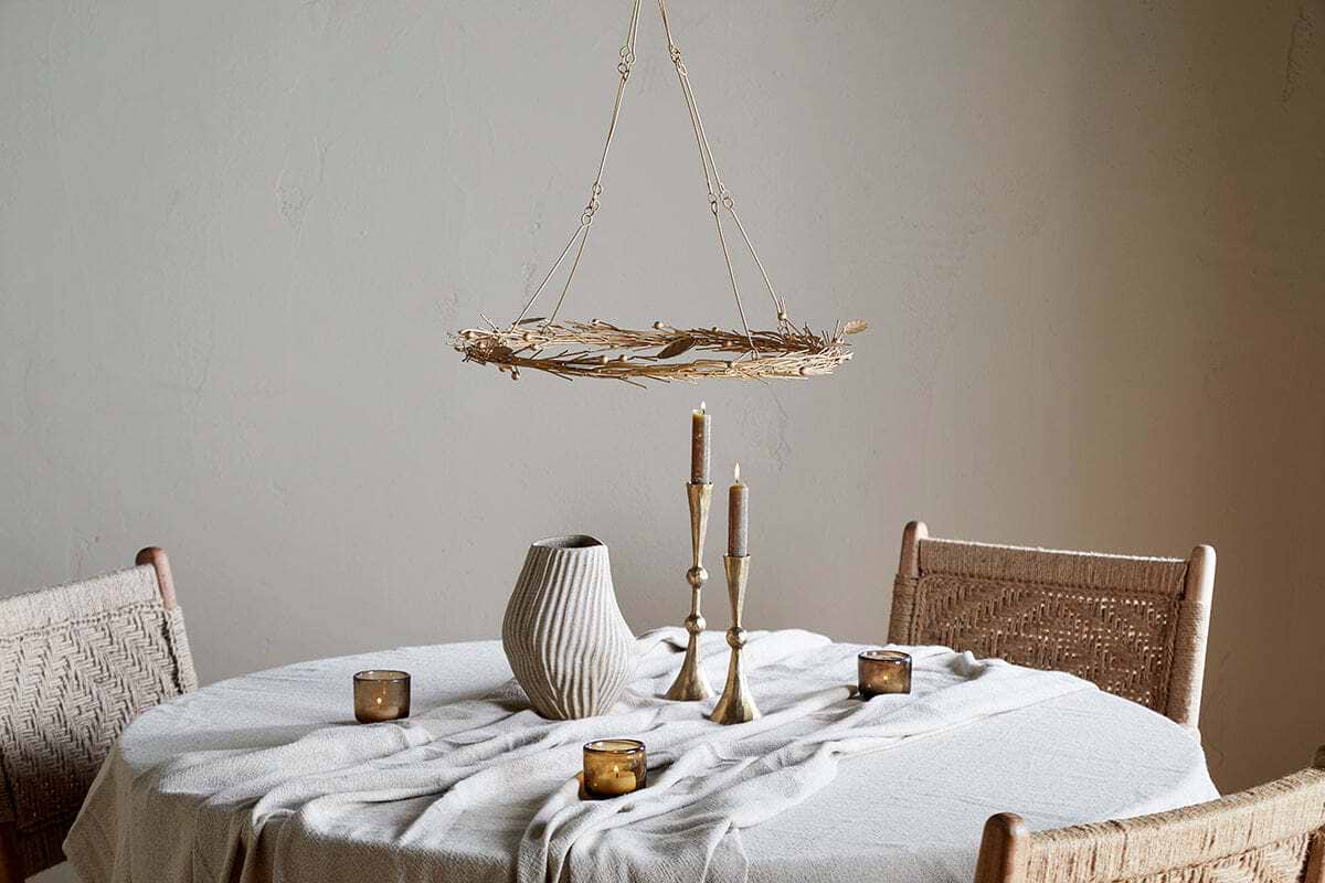 Natesa Hanging Wreath - Brass-CHRISTMAS DECORATIONS-Nkuku
