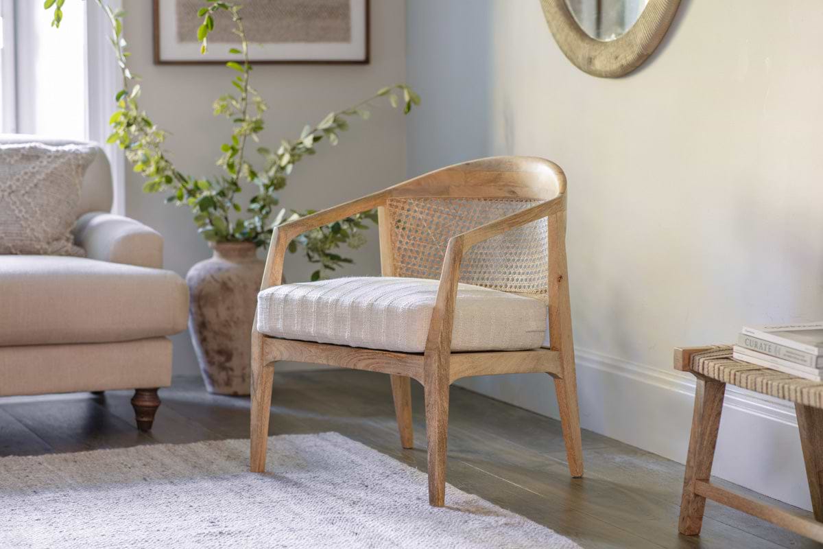 Nabhi Mango Wood & Cane Occasional Chair - Natural-SEATING-Nkuku