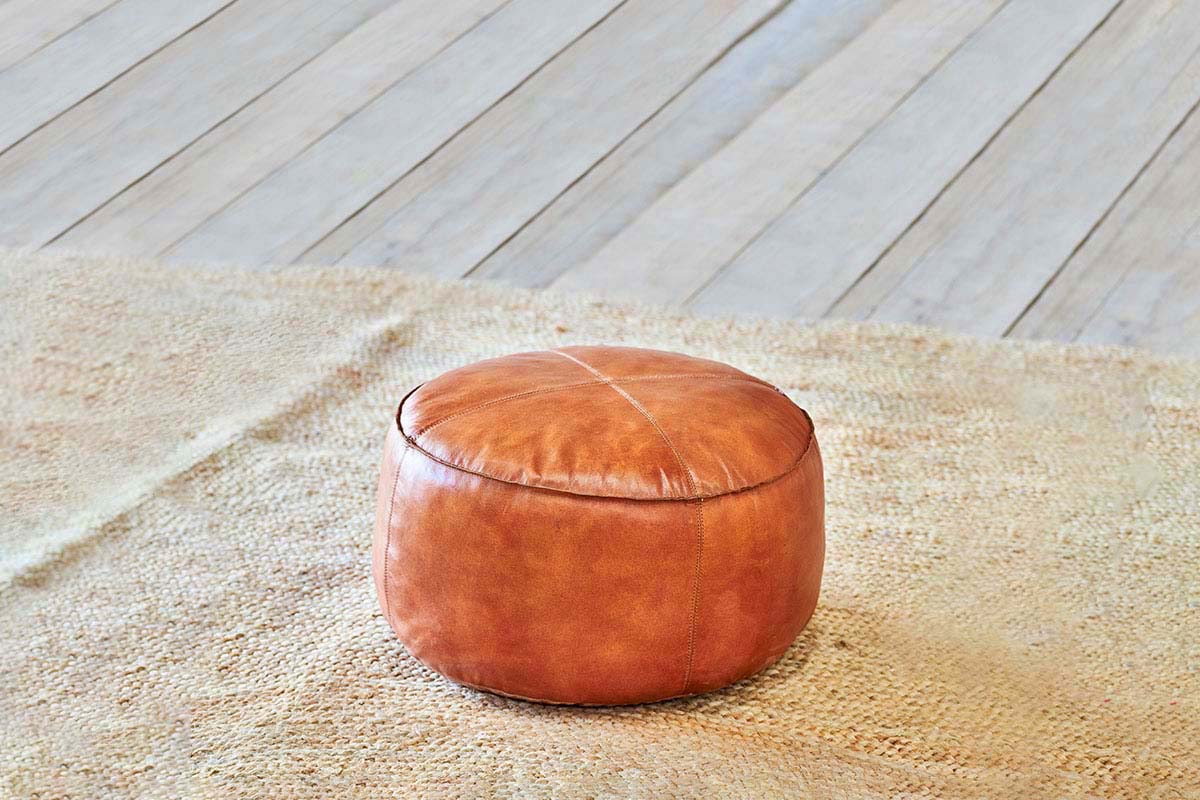 Nadu Leather Pouf - Aged Tan-SEATING-Nkuku
