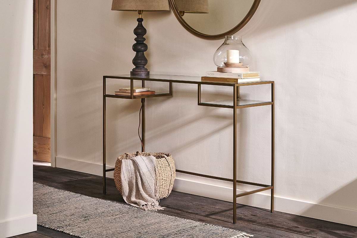Nakuru Iron & Glass Console Table-TABLES-Nkuku