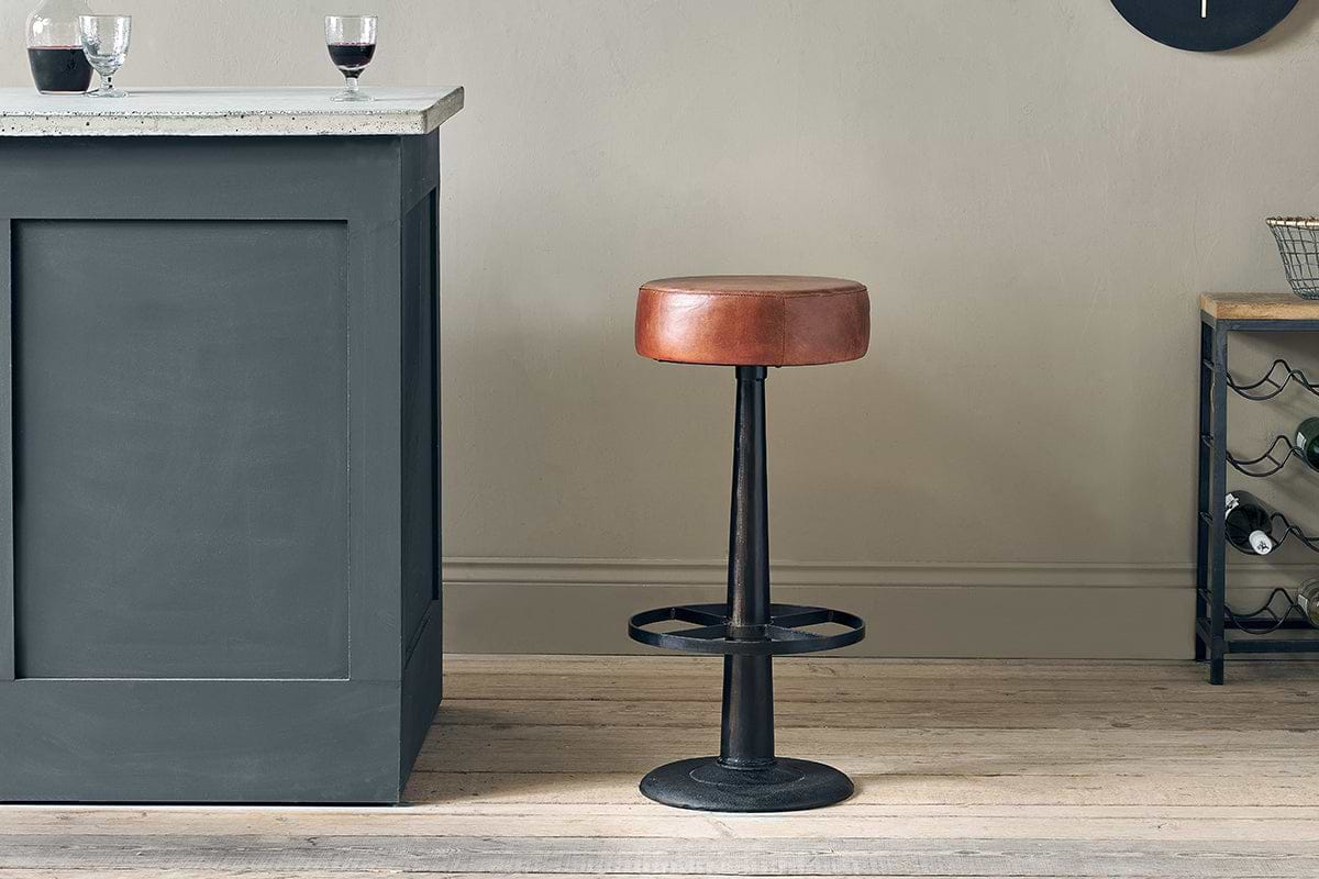Narwana Leather Round Stool - Chocolate Brown-SEATING-Nkuku