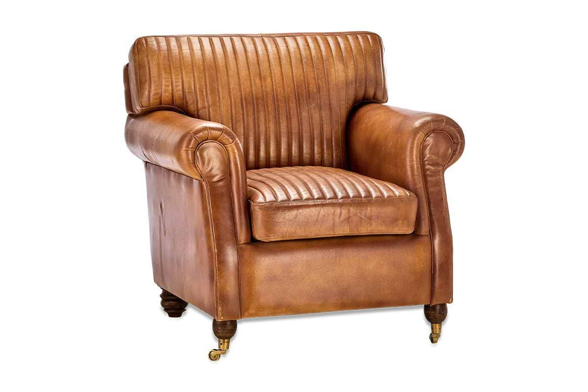 Narwana Ribbed Leather Armchair - Aged Tan