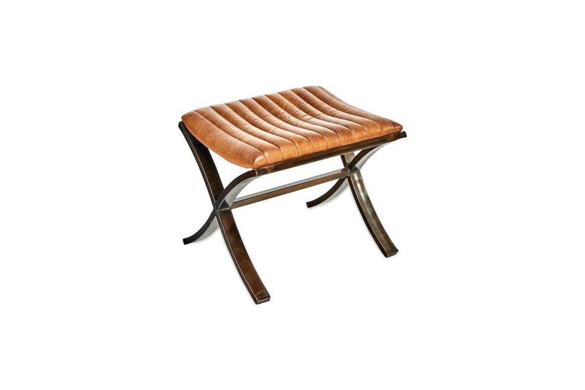Narwana Ribbed Leather Footstool - Aged Tan-SEATING-Nkuku