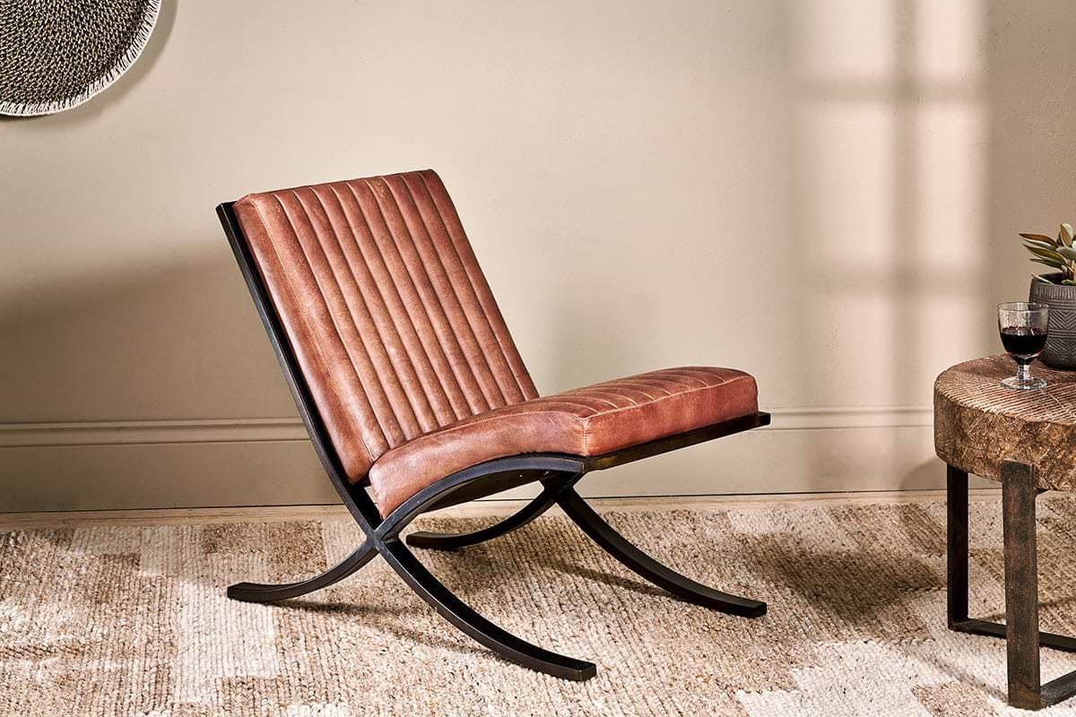 Narwana Ribbed Leather Lounger - Aged Tan-SEATING-Nkuku