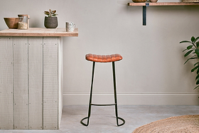 Narwana Ribbed Leather Stool - Aged Tan - Large-SEATING-Nkuku
