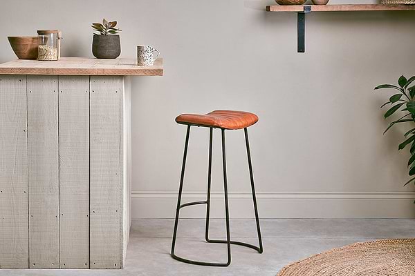 Narwana Ribbed Leather Stool - Aged Tan - Large-SEATING-Nkuku