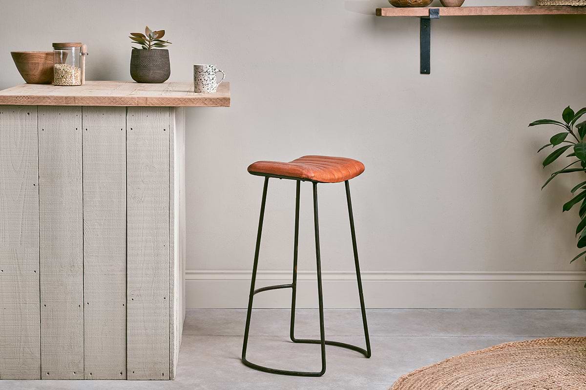 Narwana Ribbed Leather Stool - Aged Tan - Large-SEATING-Nkuku