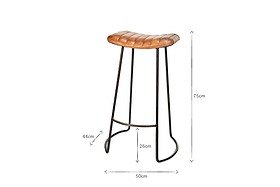 Narwana Ribbed Leather Stool - Aged Tan - Large-SEATING-Nkuku