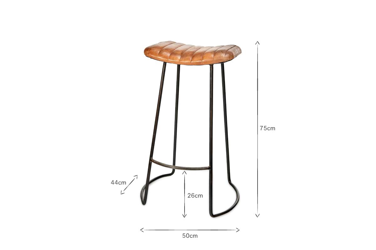 Narwana Ribbed Leather Stool - Aged Tan - Large-SEATING-Nkuku