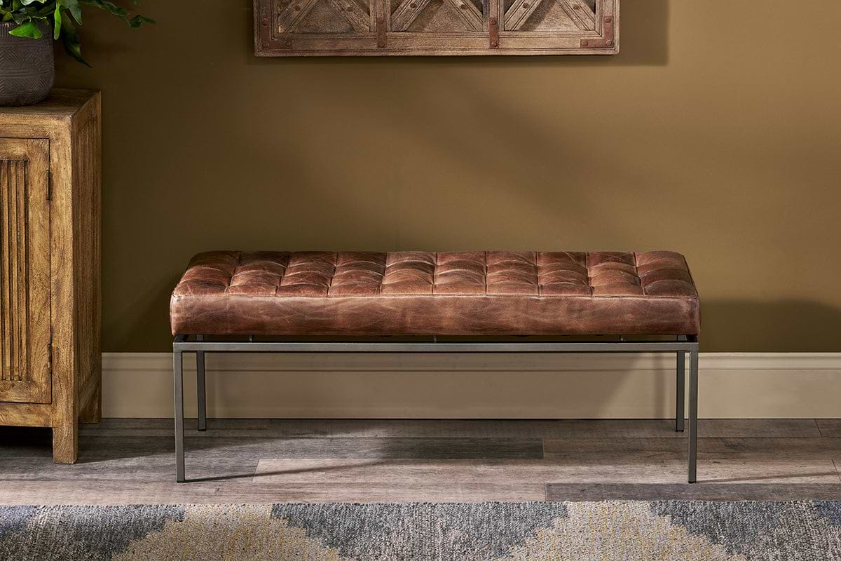 Nasan Leather Upholstered Bench-SEATING-Nkuku