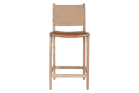 Nayan Leather & Jute Counter Chair - Tan