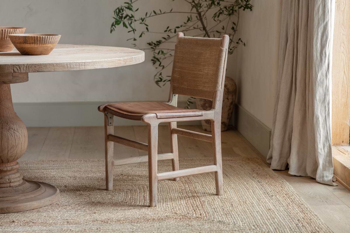 Nayan Leather & Jute Dining Chair - Tan-SEATING-Nkuku