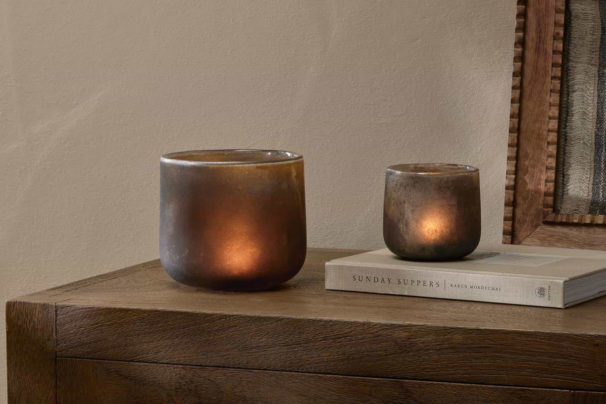 Nesda Tealight Holder - Frosted Black-CANDLES HOLDERS & LANTERNS-Nkuku