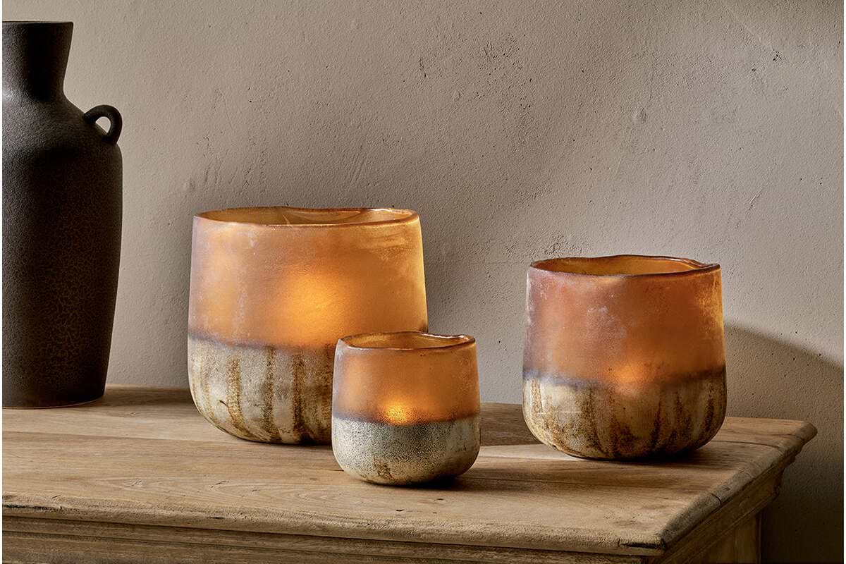 Ngolo Tealight Holder - Antiqued Amber-CANDLES HOLDERS & LANTERNS-Nkuku