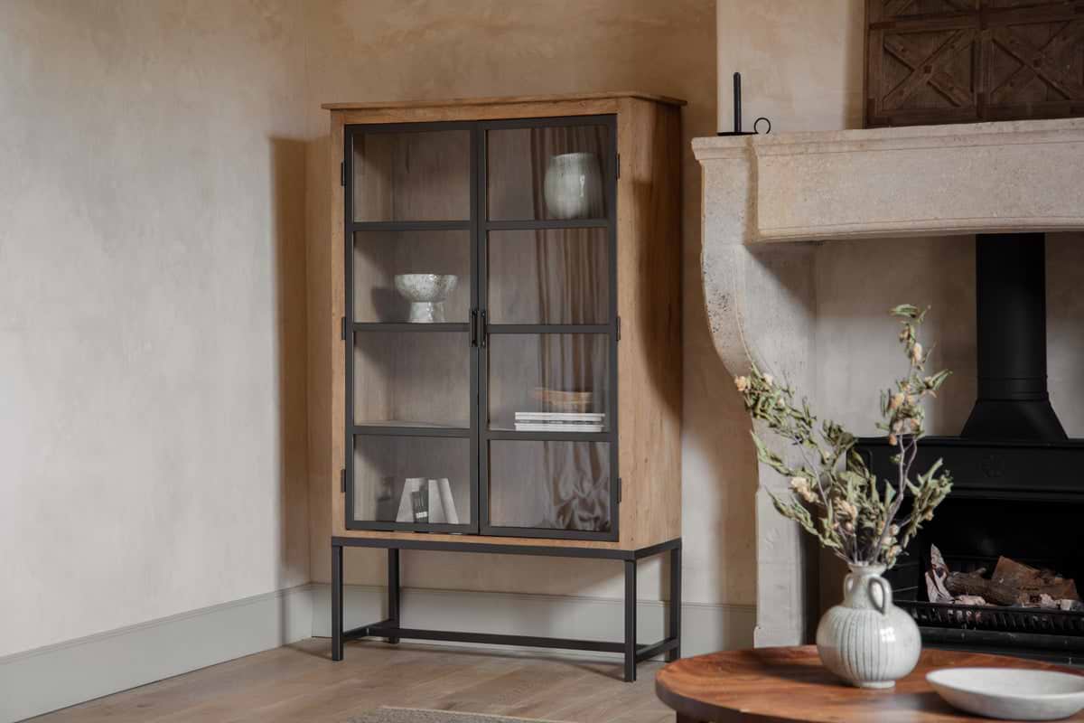 Nirvi Wood & Iron Cabinet - Black-STORAGE FURNITURE-Nkuku