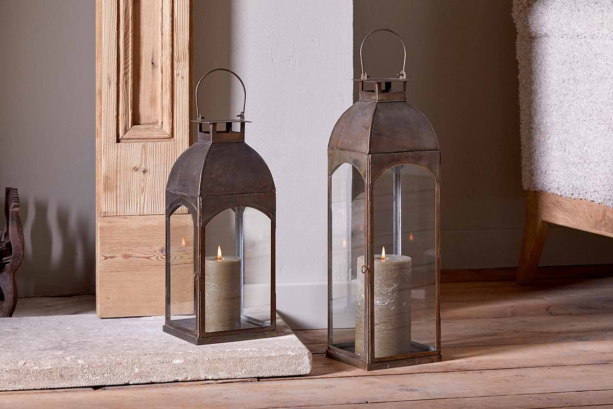 Nivas Lantern - Antique Brass-CANDLES HOLDERS & LANTERNS-Nkuku