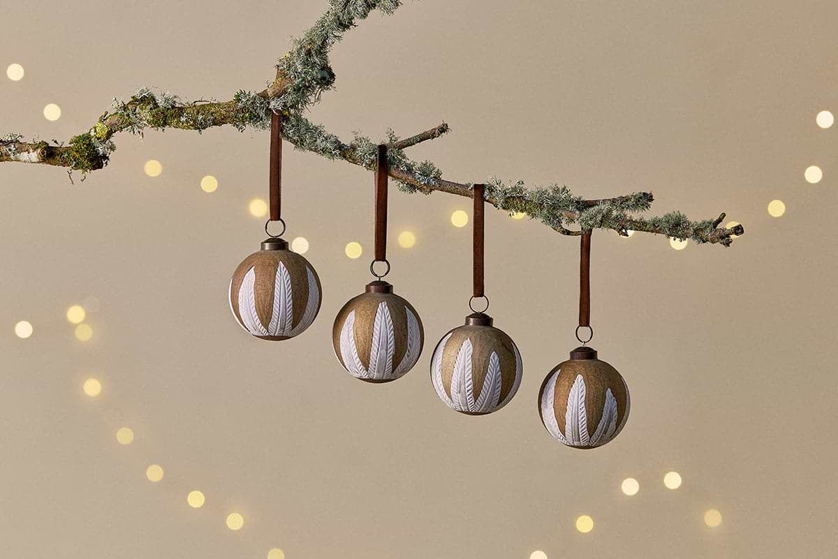 Nori Baubles - Gold & Cream - (Set of 4)-CHRISTMAS DECORATIONS-Nkuku
