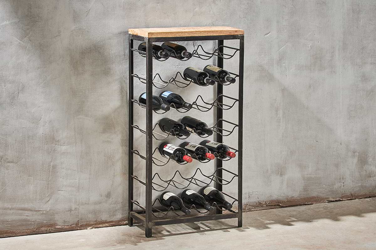 Obra Industrial Wine Rack - Mango Wood & Iron - Large-STORAGE FURNITURE-Nkuku