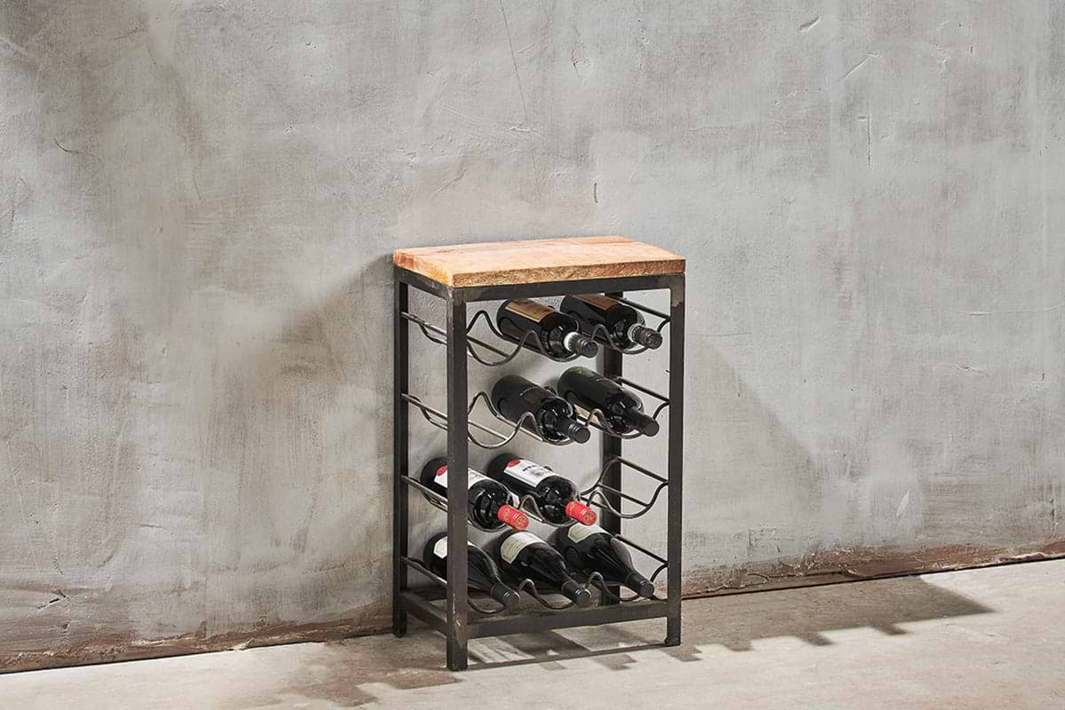 Obra Industrial Wine Rack - Mango Wood & Iron - Small-STORAGE FURNITURE-Nkuku