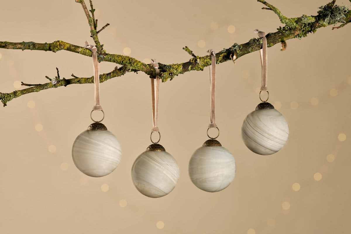 Oja Baubles - Natural (Set of 4)-CHRISTMAS DECORATIONS-Nkuku