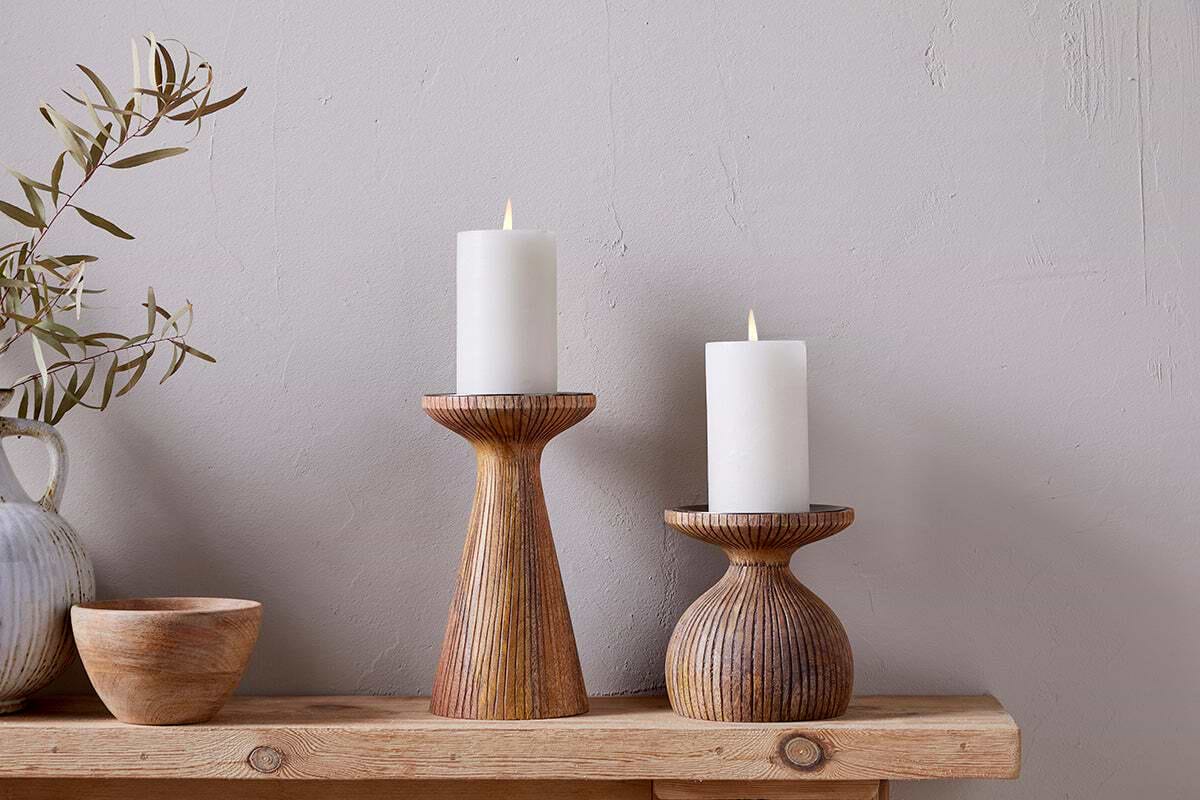 Omari Mango Wood Candlestick - Natural-CANDLES HOLDERS & LANTERNS-Nkuku