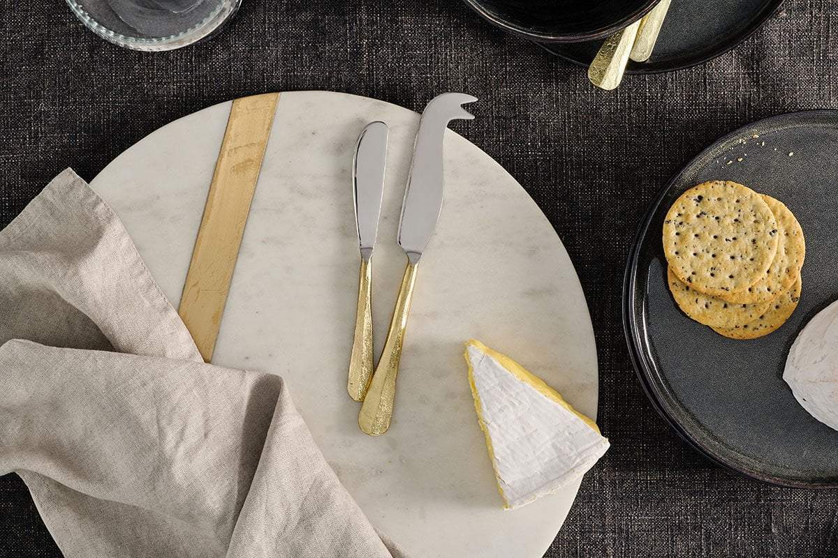 Osko Cheese & Butter Knife Set - Brushed Gold (Set of 2)-SERVEWARE-Nkuku