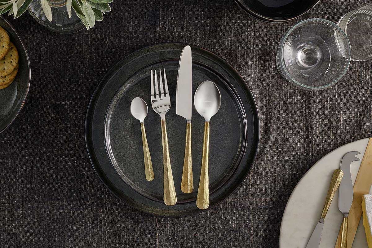Osko Cutlery Set - Brushed Gold (Set of 16)-SERVEWARE-Nkuku