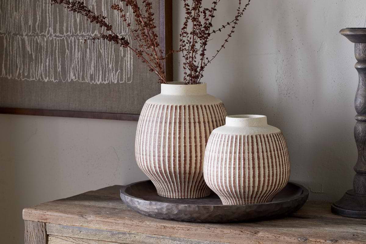 Perola Reactive Glaze Decorative Vase - Natural & Rust-DECORATIVE ACCESSORIES-Nkuku