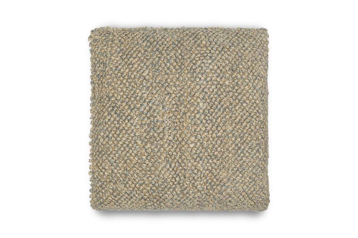 The nkuku Paduna Jute & Cotton Cushion Cover in Soft Blue & Brown features a chunky, tactile weave of jute and cotton fibers. Its interlaced texture is captured from above against a plain white background.