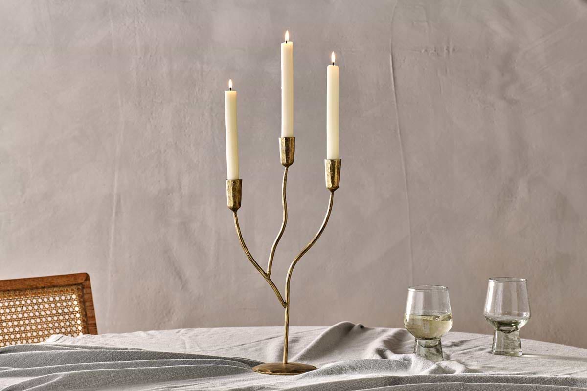 Palani Candelabra - Antique Brass - Small-CANDLES HOLDERS & LANTERNS-Nkuku