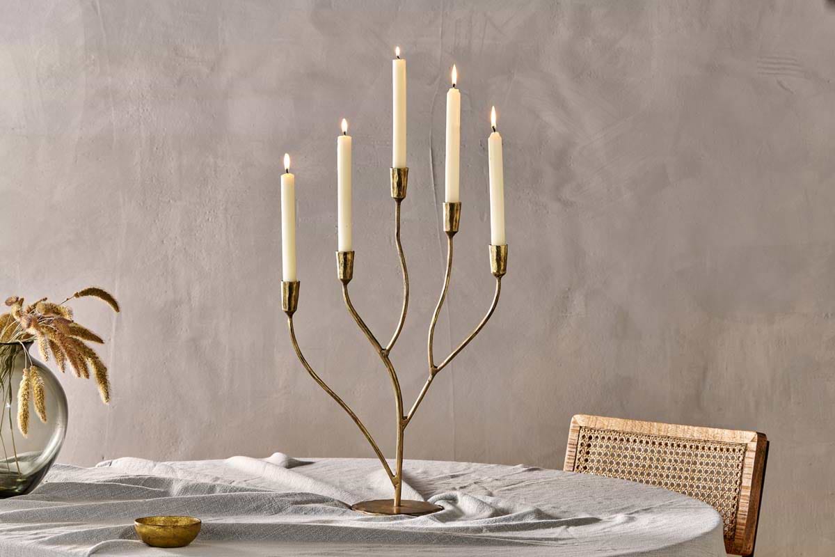 Palani Statement Candelabra - Antique Brass - Large-CANDLES HOLDERS & LANTERNS-Nkuku