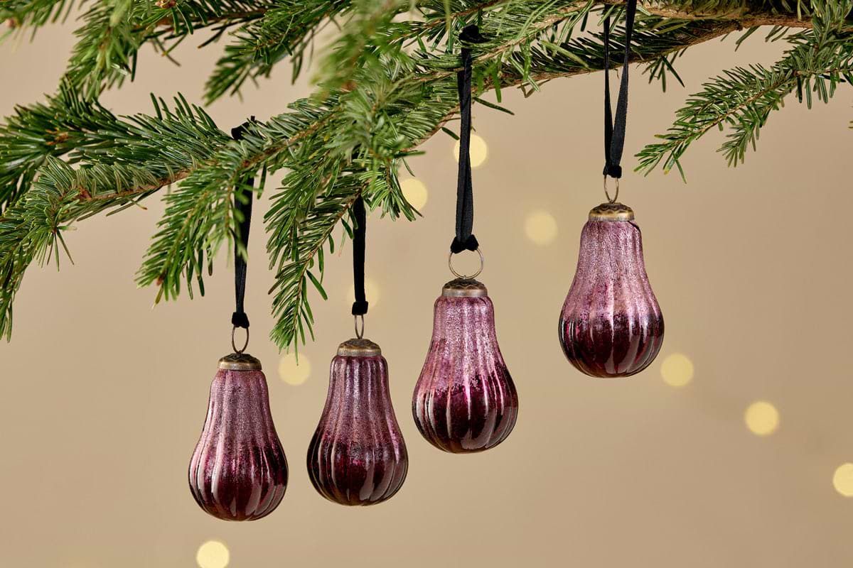 Pannee Drop Baubles - Ruby (Set of 4)-CHRISTMAS DECORATIONS-Nkuku