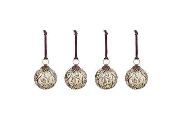 Patta Baubles - Antique Gold - (Set of 4)-CHRISTMAS DECORATIONS-Nkuku