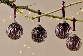 Patta Baubles - Burgundy - (Set of 4)-CHRISTMAS DECORATIONS-Nkuku