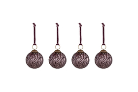 Patta Baubles - Burgundy - (Set of 4)-CHRISTMAS DECORATIONS-Nkuku